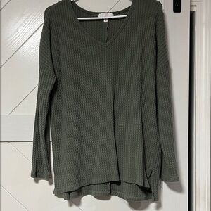 Universal Thread Dark Green Waffle Knit Long Sleeve Top